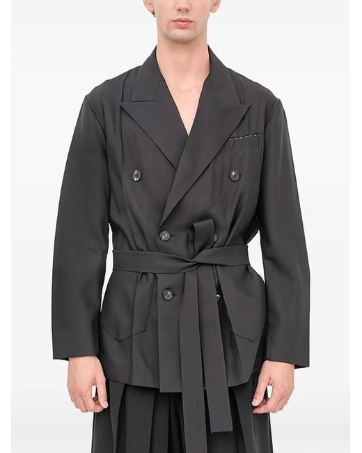 Setchu Black Origami Double-Breasted Belted Blazer for men
