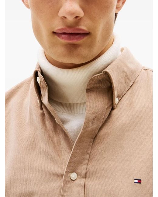 Tommy Hilfiger Natural Regular Fit Flag Embroidery Corduroy Shirt for men