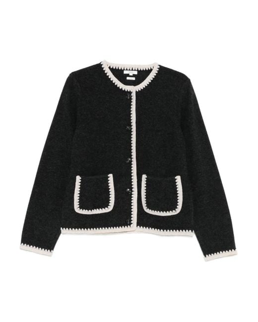 Yerse Black Iliana Crochet-Trimmed Pocket Cardigan