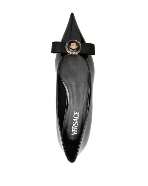 Versace Black Nastro Gianni Patent-leather Ballerina Shoes