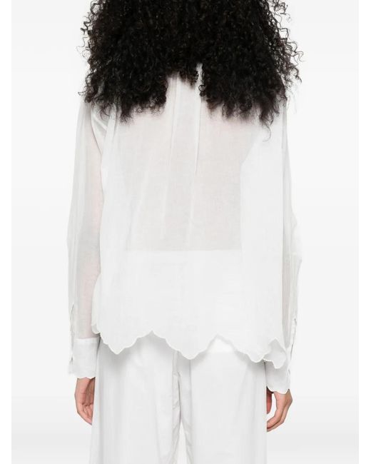 Forte_forte White Bead-Embroidered Scalloped-Hem Shirt