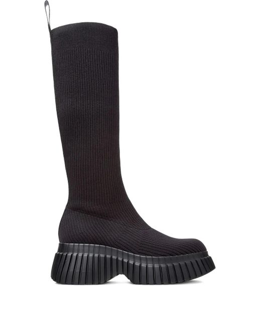Camper Black Pix Bcn Ribbed-Knit Boots