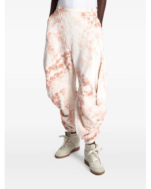 One Teaspoon White Draped Snakeskin-Print Trousers