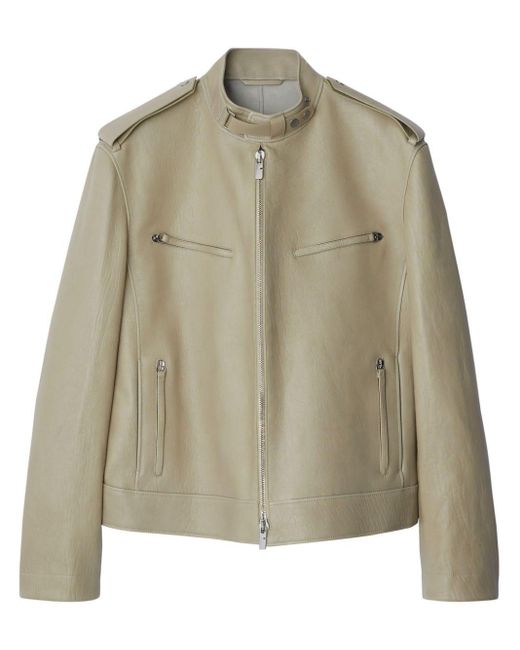 Burberry Green Leather Jacket for men