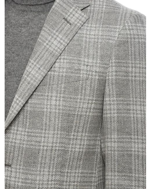 Corneliani Gray Checked-Pattern Single-Breasted Blazer for men
