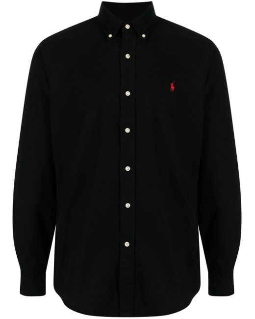 Polo Ralph Lauren Black Logo-embroidered Flannel Shirt for men