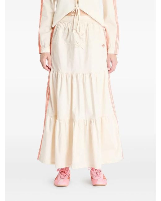 Adidas Natural Summer Glow Three-Stripe Tiered Midi Skirt