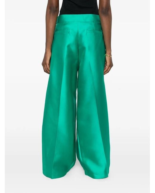 Carla G Green Satin-Finish Wide-Leg Palazzo Pants