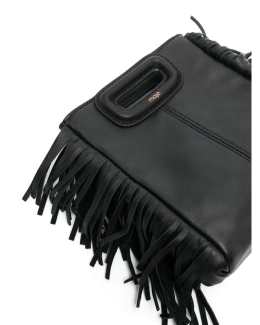 Bolso shopper de piel con flecos Maje de color Black