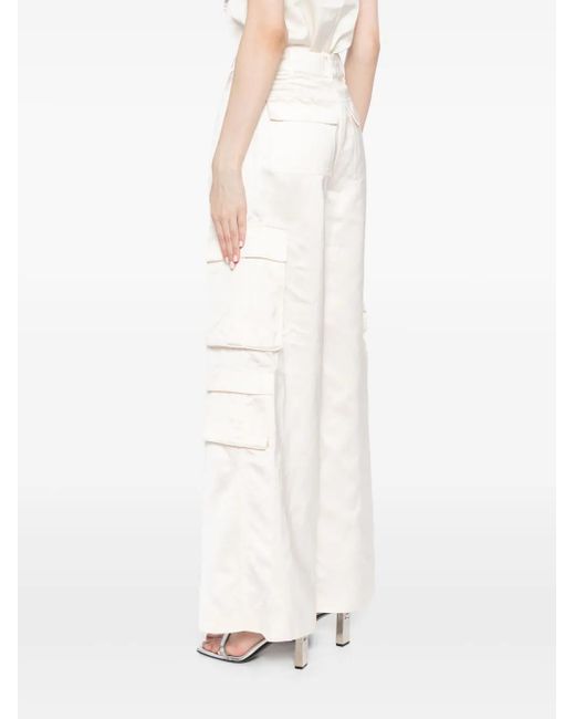 Self-Portrait White High-Waisted Straight-Leg Cargo Trousers