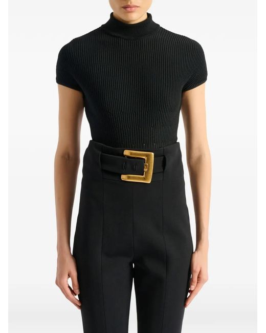 Balmain Black Ribbed Knit Bodysuit