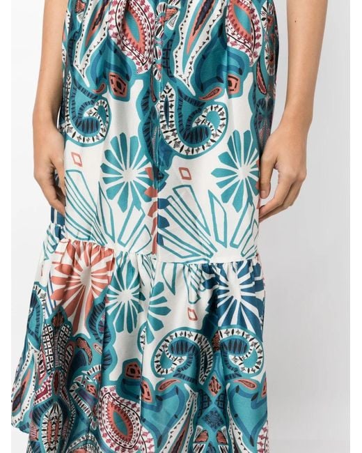 Ba&sh Blue Botanical-Print Flared Skirt