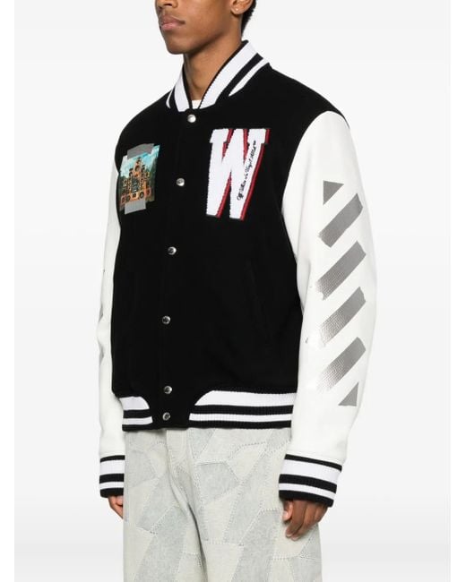 Off-White c/o Virgil Abloh Black Appliqué Diag-Stripe Varsity Jacket for men