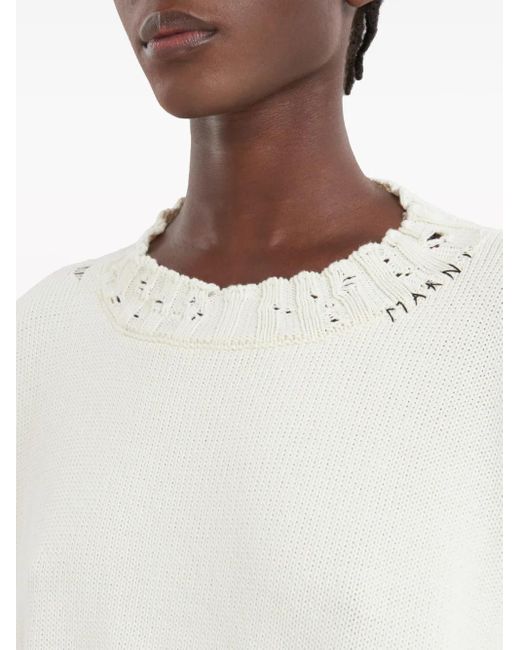 Marni White Dishevelled Cotton Gauge Crew Knit