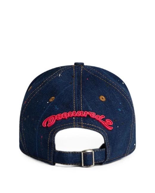 DSquared² Blue Paint-Splatter Logo-Patch Baseball Cap