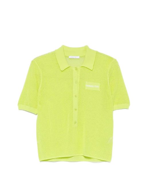 Patrizia Pepe Yellow Mesh-Knit Polo Top