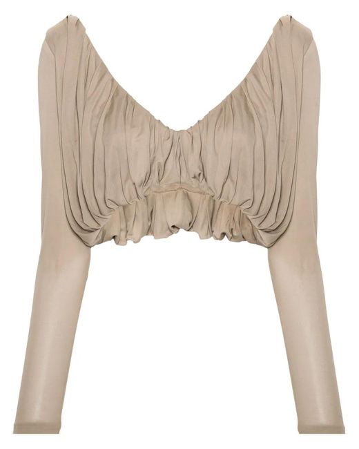 Saint Laurent Natural Pleated Cropped Blouse