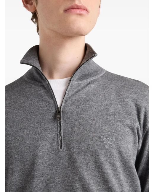 Prada Gray Half-Zip Sweater for men