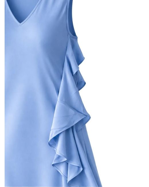 Silk95five Blue Ruffled V-Neck Midi Dress