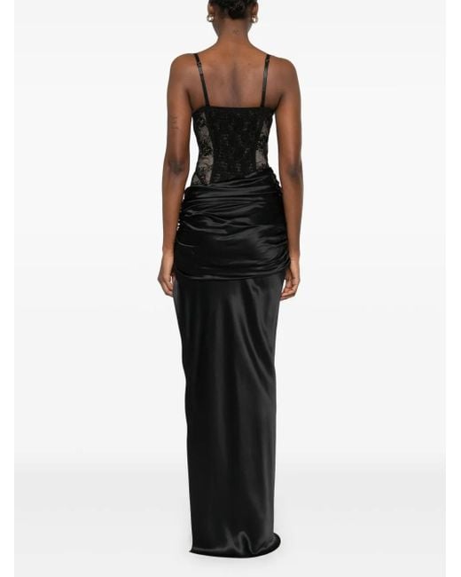 GIUSEPPE DI MORABITO Black Lace-Panel Satin Gown