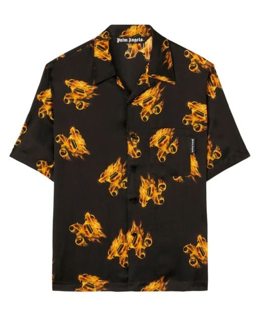 Palm Angels Black Burning Monogram Print Shirt for men