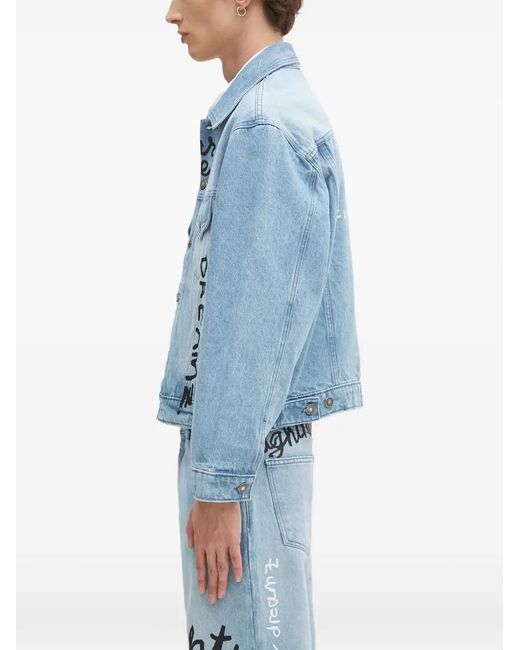 Sky High Farm Blue Buttoned Print Denim Jacket for men