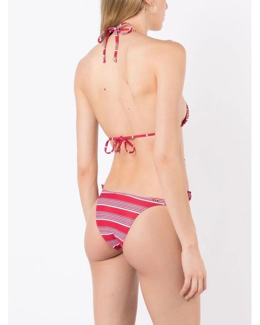Amir Slama Red Embellished Pearl Triangle Bikini