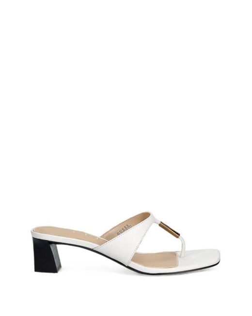 Guess White Yaiza Logo-Plaque Square-Toe Sandals