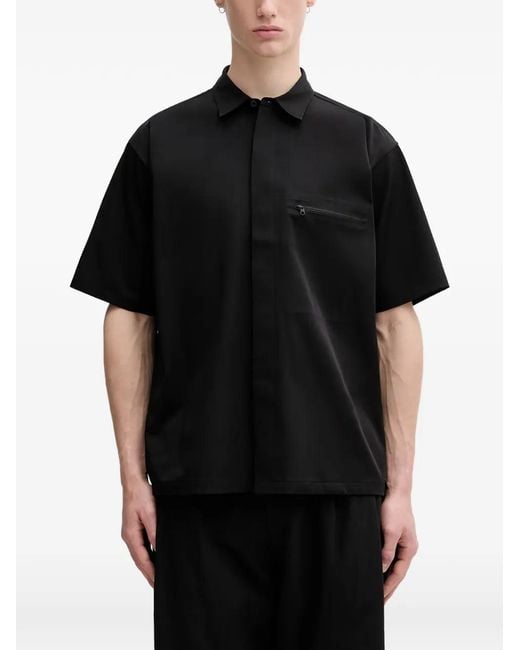 Beams Plus Black Tech Zip-Pocket Short-Sleeved Shirt for men