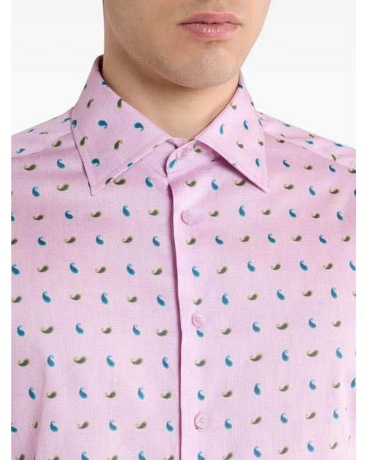 Etro Pink Paisley-Print Cotton Shirt for men