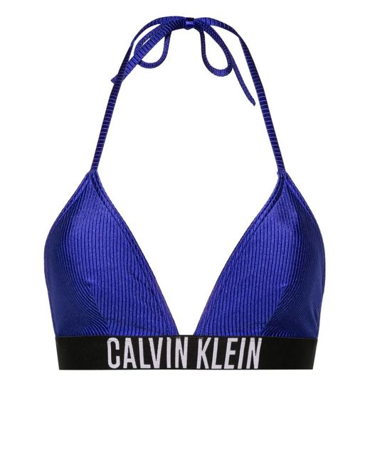 Calvin Klein Blue Logo-Underband Triangle Bikini Top