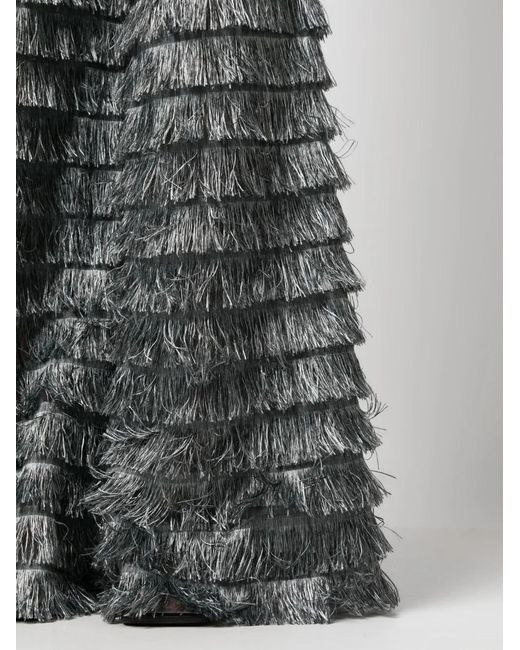 Alberta Ferretti Gray Wide-Leg Fringed Trousers