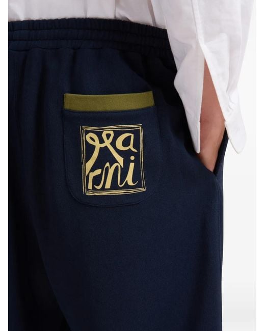 Marni Blue Grawstring Logo-Print Track Pants for men