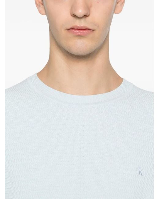 Calvin Klein White Crew-Neck Textured Sweater for men