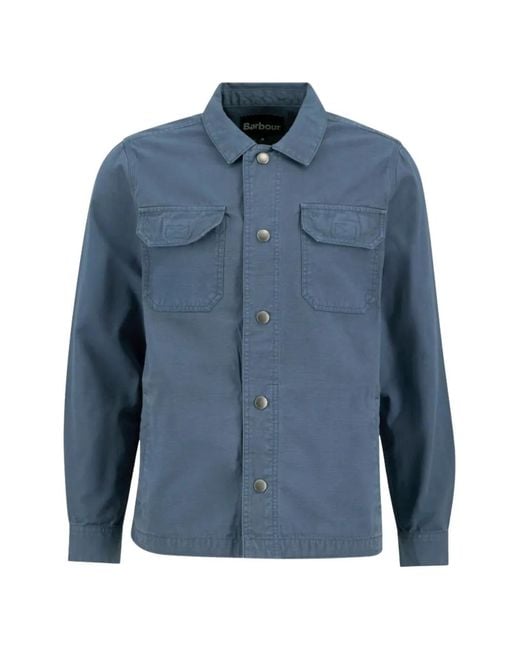 Barbour メンズ ブルー リップストップ シャツ