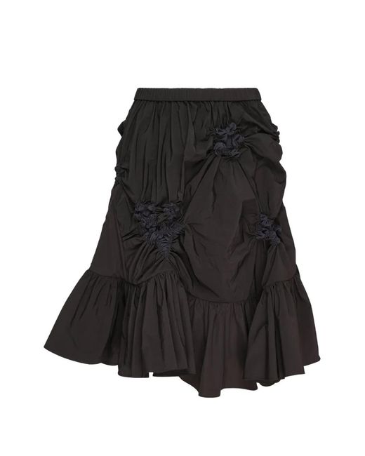 Caroline Hu Black Ruched Ruffled Skirt
