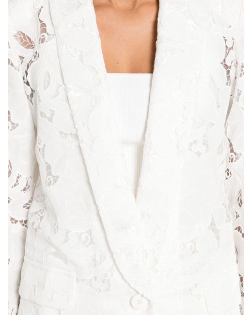 Nissa White Single-breasted Floral-embroidered Blazer