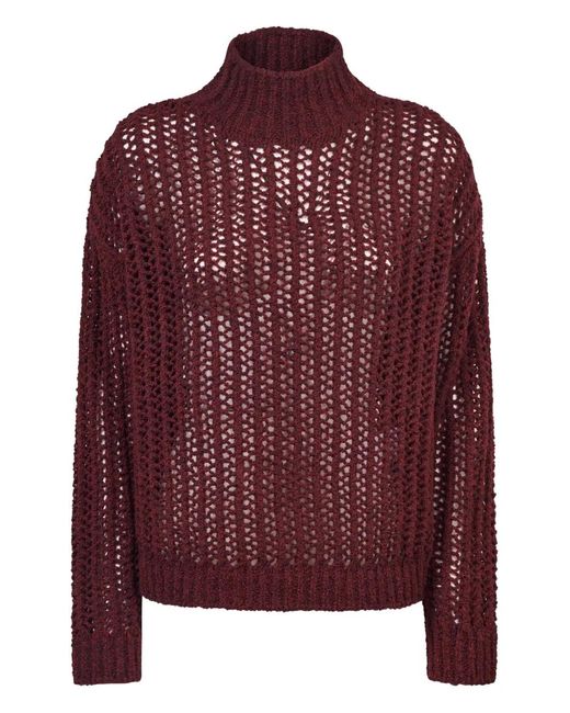 Max Mara Red Open-Knit High-Neck Sweater