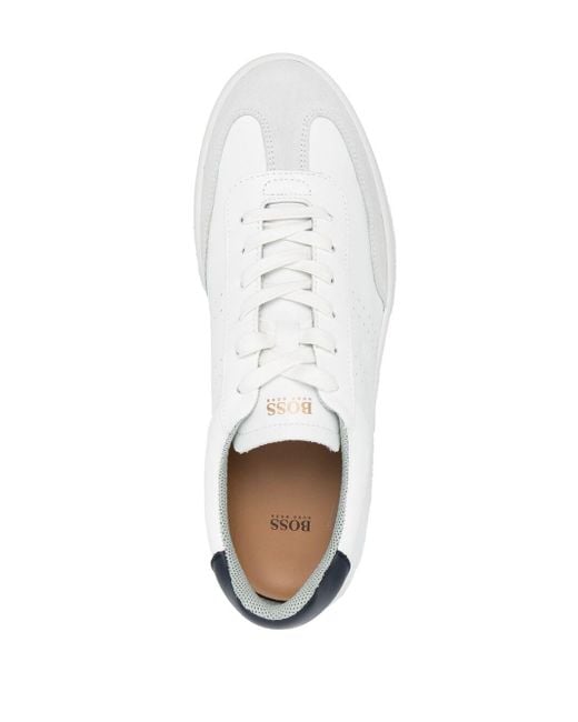 BOSS by HUGO BOSS Leather Panelled Low-top Sneakers in White for Men | Lyst