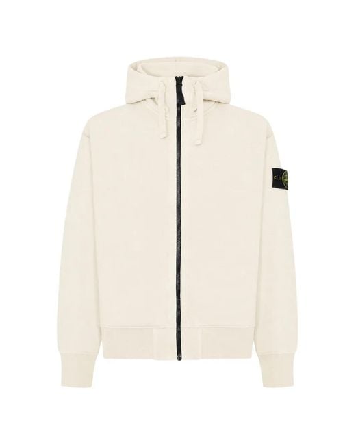 Stone Island Natural 6100009 Organic-Cotton-Fleece Oversized-Fit Zip-Up Hooded Sweatshirt With Pockets for men
