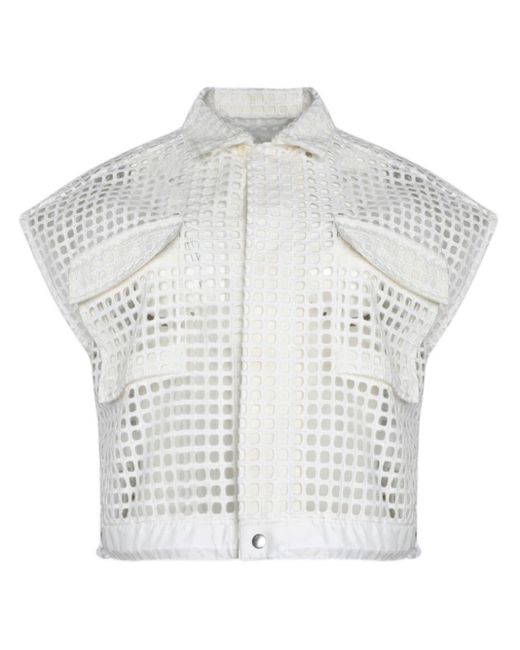 Sacai White Cropped Open-knit Shirt