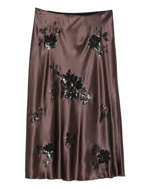 ERMANNO FIRENZE Brown Sequin-Embellished Straight Skirt