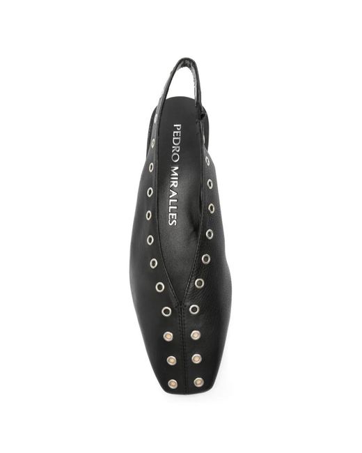 Pedro Miralles Black Eyelet-Embellishment Mules