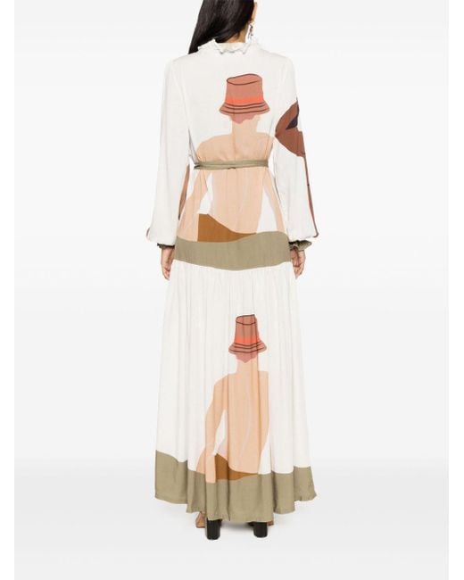 Amir Slama Natural Graphic-print Long-sleeve Maxi Dress