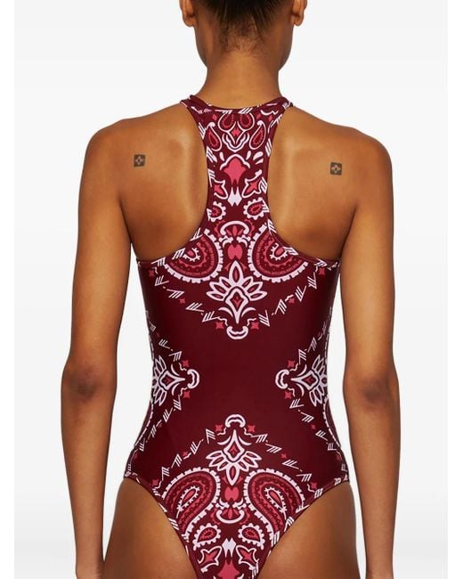 The Attico Red Bandana-Print Halterneck Swimsuit