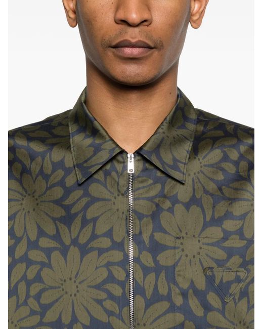 Prada Green Floral Zipped Shirt for men