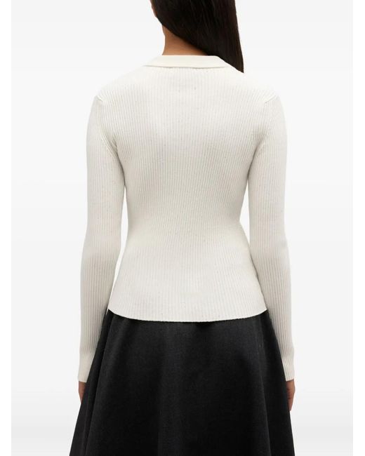 Ganni White Button Ribbed Polo Shirts