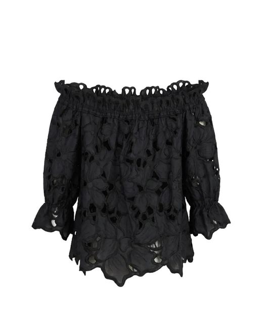 Ermanno Scervino Black Broderie-Anglaise Off-The-Shoulder Blouse