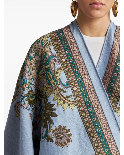 Etro Blue Fil Coupé Jacquard Cape