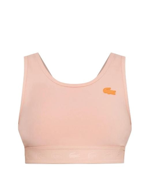 Lacoste Pink Logo-Patch Sports Bra
